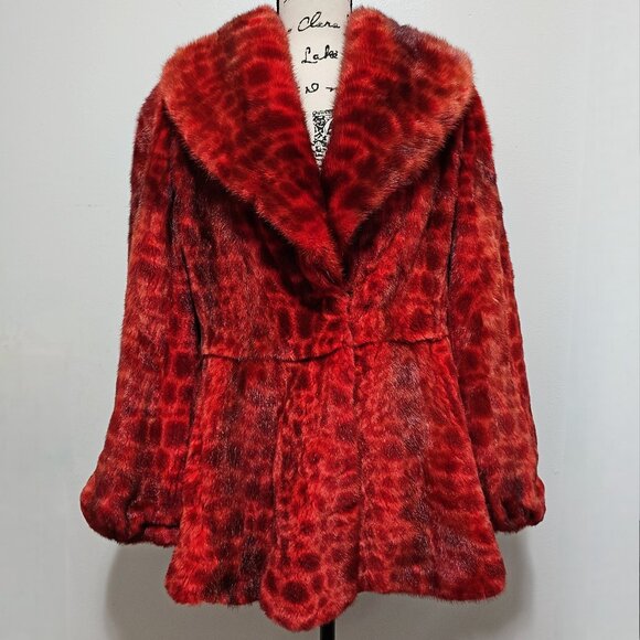 New Real Leopard Animal Print Dotted MINK Fur Coat Jacket Stroller Red Scarlet - Picture 3 of 8